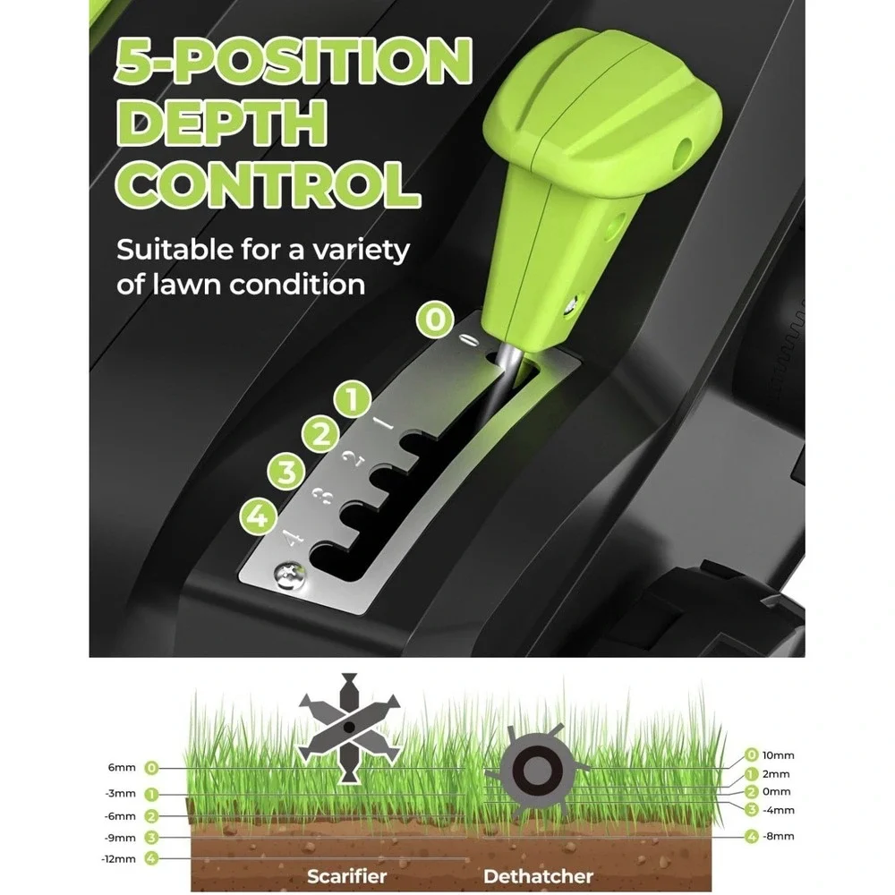 2-In-1 Dethatcher & 16-Inch Scarifier Electric Corded, 15 Amp Bucotod